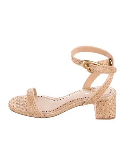 Pre-owned Larroude Raffia Sandals In Neutral