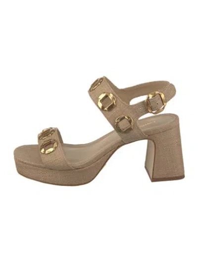Pre-owned Larroude Raffia Sandals In Neutral