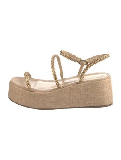 Pre-owned Larroude Raffia Sandals In Neutral