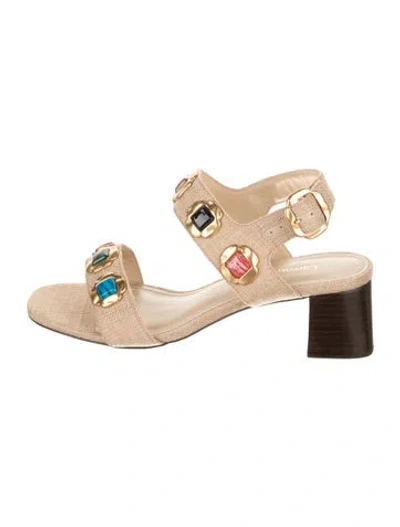 Pre-owned Larroude Raffia Sandals In Neutral