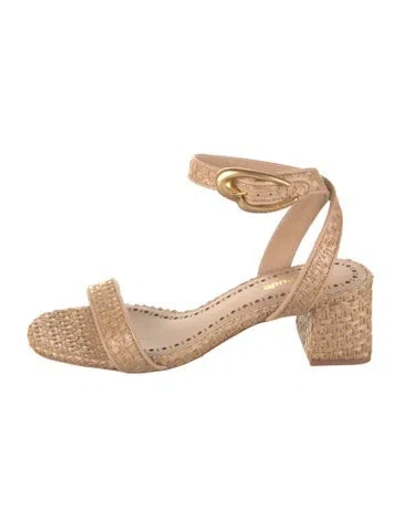 Pre-owned Larroude Raffia Sandals In Neutral