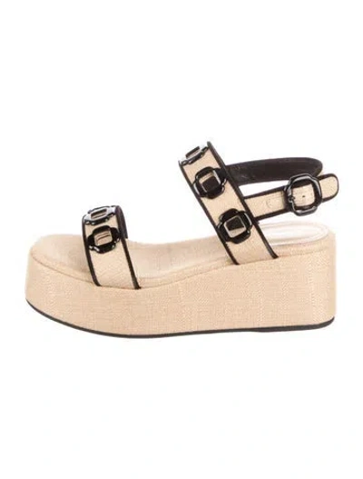 Pre-owned Larroude Raffia Sandals In Neutral