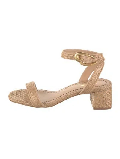 Pre-owned Larroude Raffia Sandals In Neutral