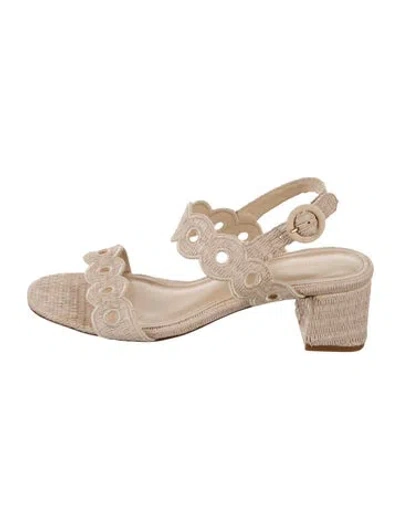 Pre-owned Larroude Raffia Sandals In Neutral