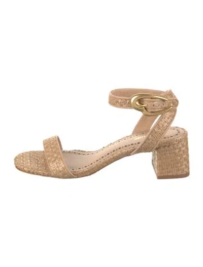 Pre-owned Larroude Raffia Sandals In Neutrals
