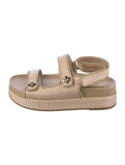 Pre-owned Larroude Raffia Sandals In Neutrals
