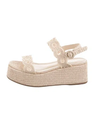 Pre-owned Larroude Raffia Sandals In Neutrals
