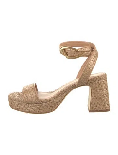 Pre-owned Larroude Raffia Sandals In Neutrals