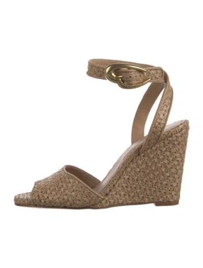 Pre-owned Larroude Raffia Sandals In Neutrals