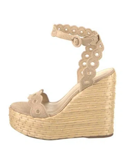 Pre-owned Larroude Raffia Scalloped Accent Espadrilles In Neutral