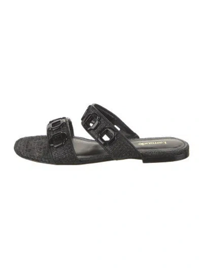 Pre-owned Larroude Raffia Slides In Black