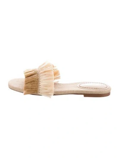 Pre-owned Larroude Raffia Slides In Gold