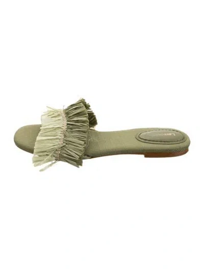 Pre-owned Larroude Raffia Slides In Green