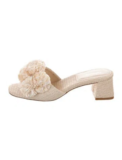 Pre-owned Larroude Raffia Slides In Neutral