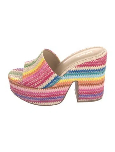 Pre-owned Larroude Raffia Slides In Neutral