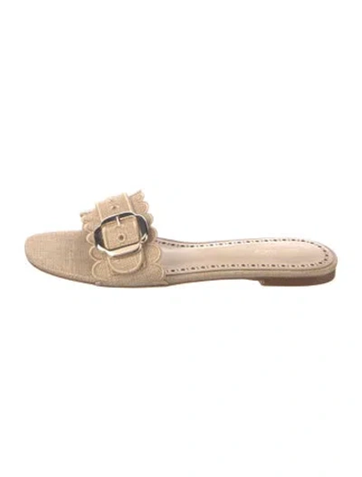 Pre-owned Larroude Raffia Slides In Neutral