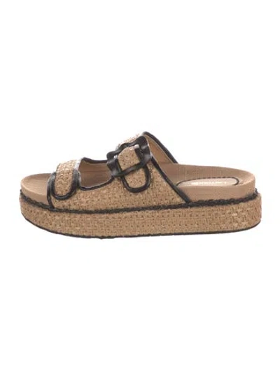 Pre-owned Larroude Raffia Slides In Neutrals
