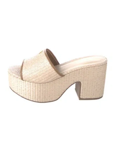 Pre-owned Larroude Raffia Slides In Neutrals
