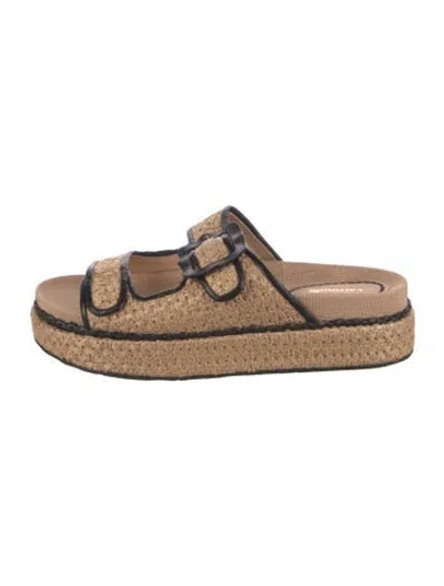 Pre-owned Larroude Raffia Slides In Neutrals