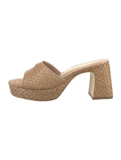 Pre-owned Larroude Raffia Slides In Neutrals