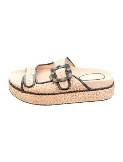Pre-owned Larroude Raffia Slides In Neutrals