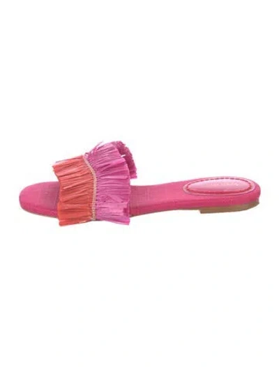 Pre-owned Larroude Raffia Slides In Pink