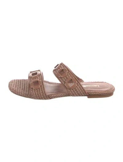 Pre-owned Larroude Raffia Slides In Pink