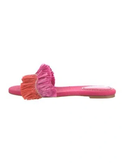 Pre-owned Larroude Raffia Slides In Pink