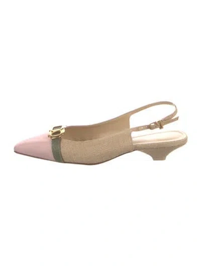 Pre-owned Larroude Raffia Slingback Pumps In Neutral