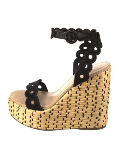 Pre-owned Larroude Raffia Slingback Sandals In Gold