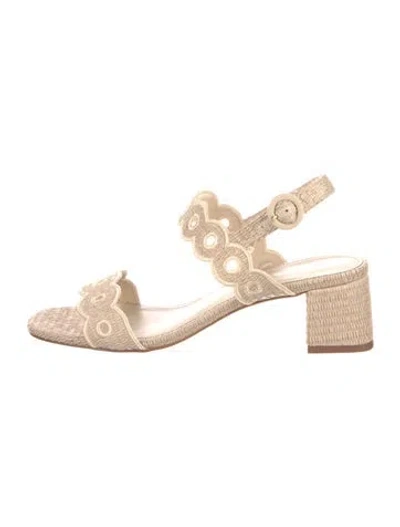 Pre-owned Larroude Raffia Slingback Sandals In Neutral