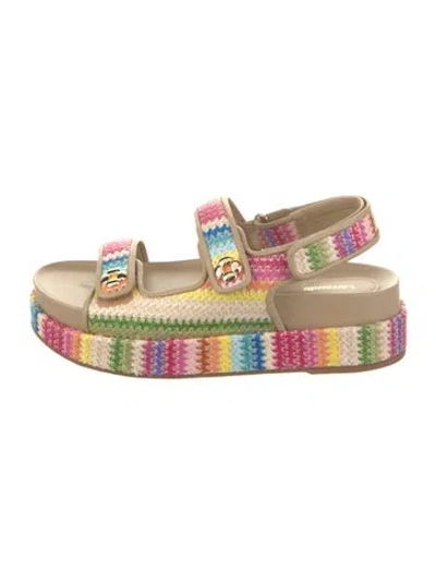 Pre-owned Larroude Raffia Striped Espadrilles W/ Tags In Neutral