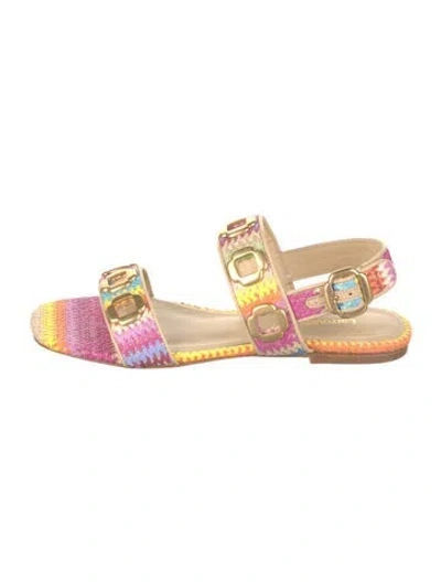 Pre-owned Larroude Raffia Striped Flats In Pink