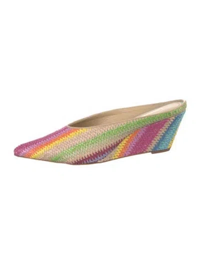 Pre-owned Larroude Raffia Striped Mules In Pink