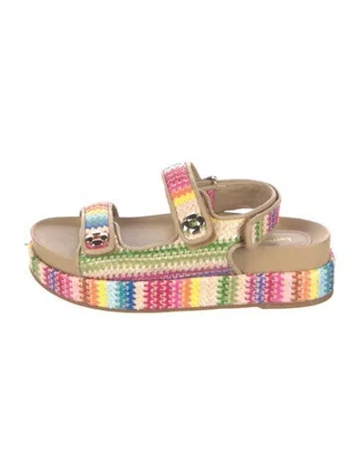 Pre-owned Larroude Raffia Striped Sandals In Multicolor