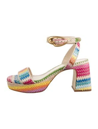 Pre-owned Larroude Raffia Striped Sandals In Multicolor