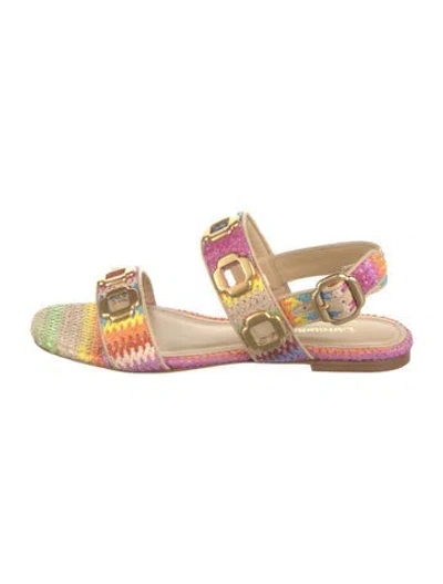 Pre-owned Larroude Raffia Striped Sandals In Neutrals