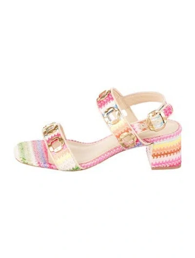 Pre-owned Larroude Raffia Striped Sandals In Pink