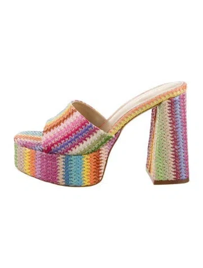 Pre-owned Larroude Raffia Striped Sandals In Pink