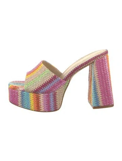 Pre-owned Larroude Raffia Striped Sandals In Pink