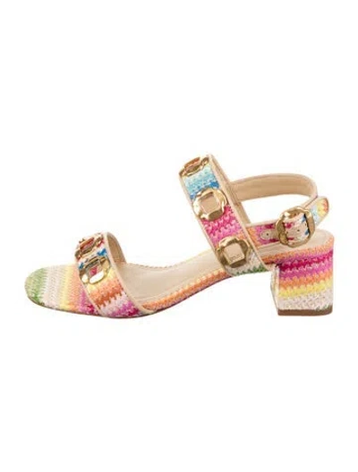 Pre-owned Larroude Raffia Striped Sandals W/ Tags In Multicolor