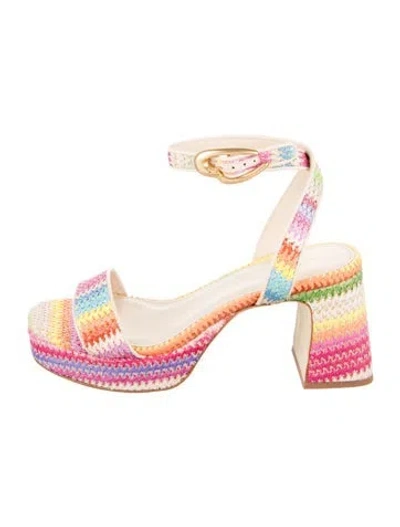 Pre-owned Larroude Raffia Striped Sandals W/ Tags In Pink