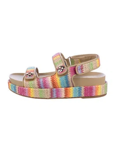 Pre-owned Larroude Raffia Striped Sandals W/ Tags In Pink