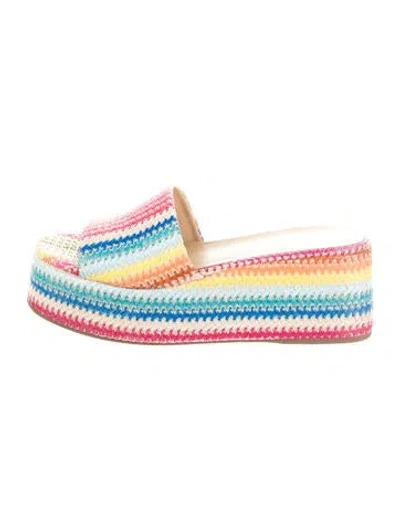 Pre-owned Larroude Raffia Striped Slides In Neutral