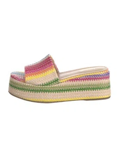 Pre-owned Larroude Raffia Striped Slides In Neutral