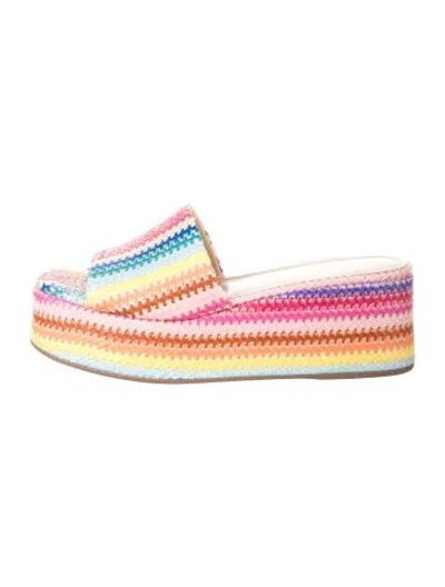 Pre-owned Larroude Raffia Striped Slides In Neutrals
