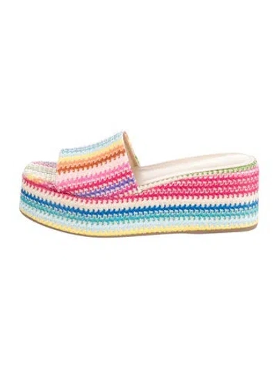 Pre-owned Larroude Raffia Striped Slides In Neutrals