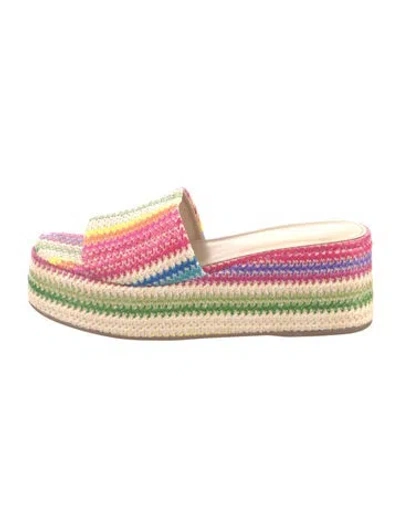 Pre-owned Larroude Raffia Striped Slides In Pink