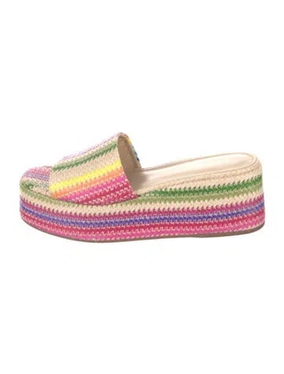 Pre-owned Larroude Raffia Striped Slides In Pink