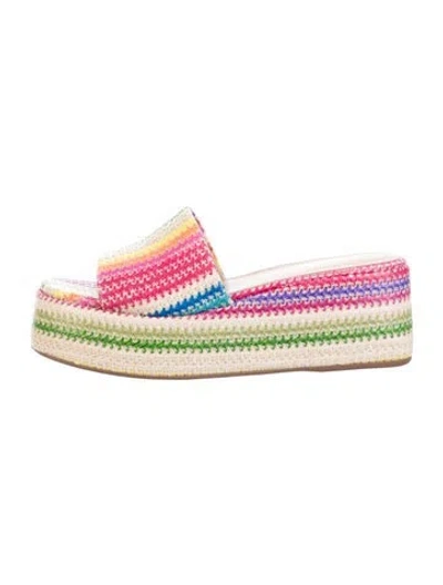 Pre-owned Larroude Raffia Striped Slides In Pink